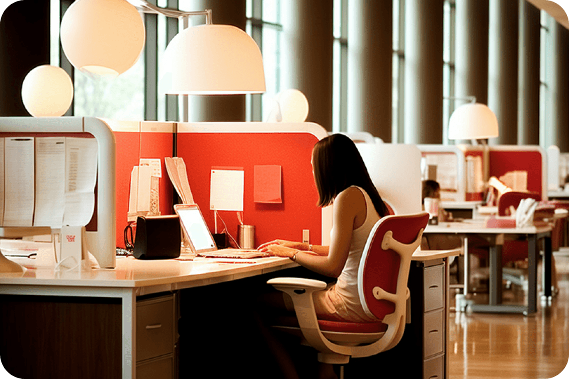 Modern workspace with a person working at a desk